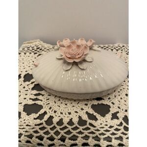 Vintage Trinket Box / Jewelry Box Chase Japan Porcelain Pink Rose‎ Lid. 6 Inches